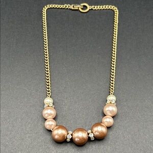 VTG Givenchy Faux Pearl Swarovski Crystal Station Gold Tone Collar Necklace